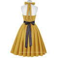 Grace Karin Sweetheart Backless Halter Nylon-Coton Jaune Retro Vintage 50s Party Dress CL008950-4